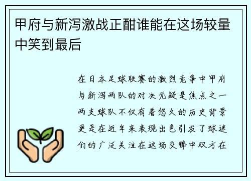 甲府与新泻激战正酣谁能在这场较量中笑到最后